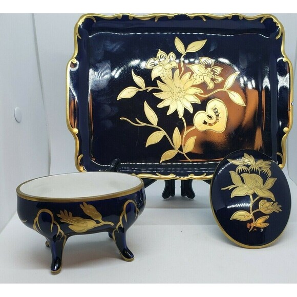 Echt Kobalt Germany JLMENAU Trinket Box With Tray Vintage - Picture 2 of 9